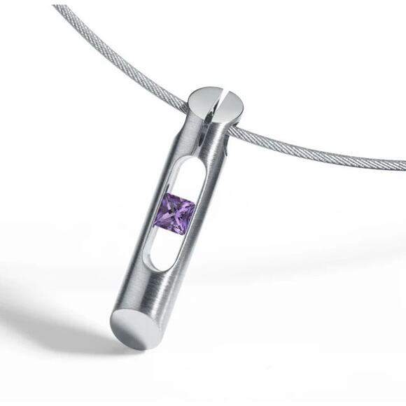 NWOT Humphrey Modern Stainless Steel Amethyst Necklace - Picture 1 of 5